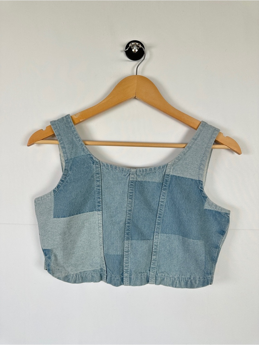 Nuon Patchwork Denim Crop Top Light Wash Cotton Size M Y2K Festival Corset Style